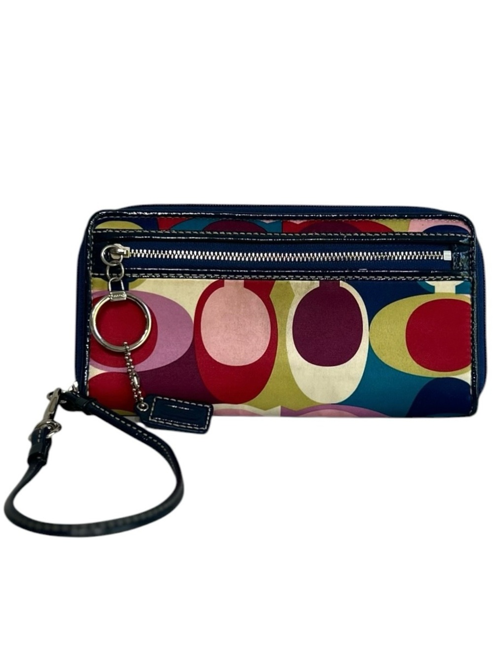 Coach Wristlet Wallet Multicolor Rainbow Small Patent Leather Pouch Clutch